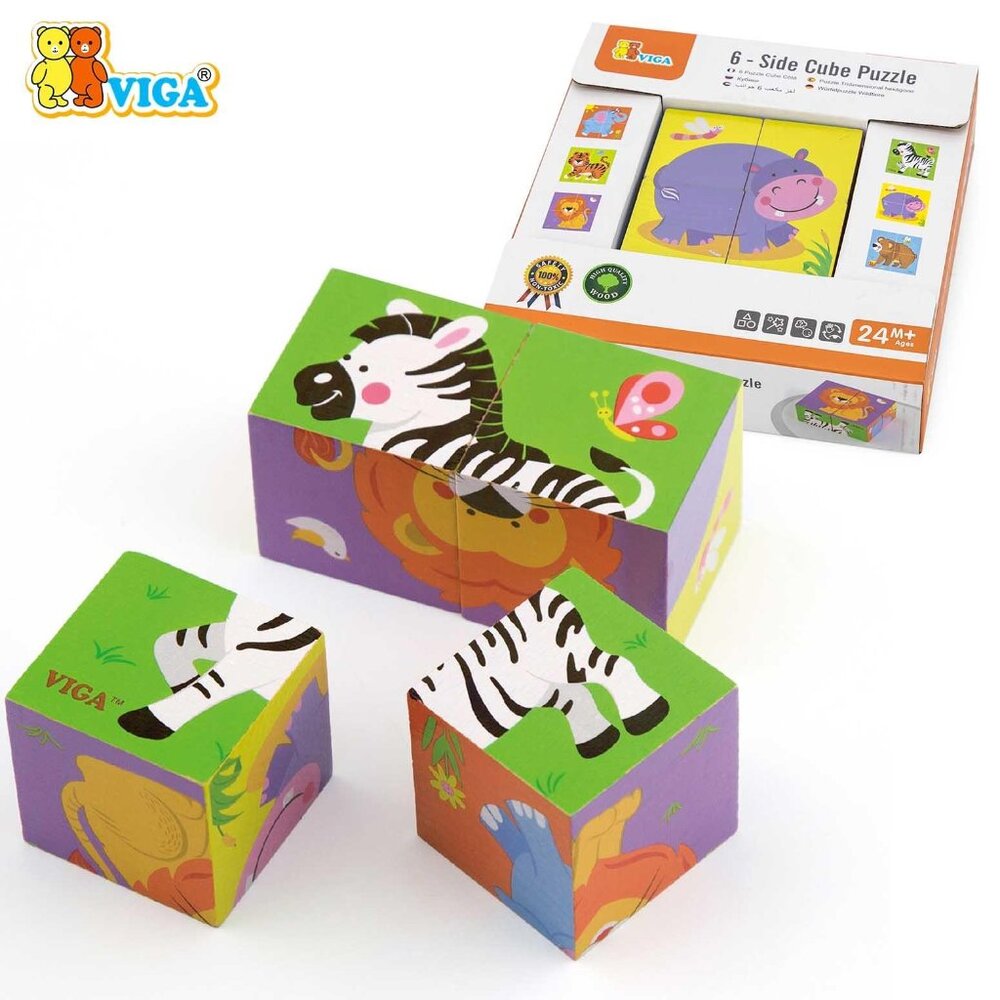 New Sealed Viga 4pcs 6-side Cube Puzzle - Wild Animals For Age 18 Months